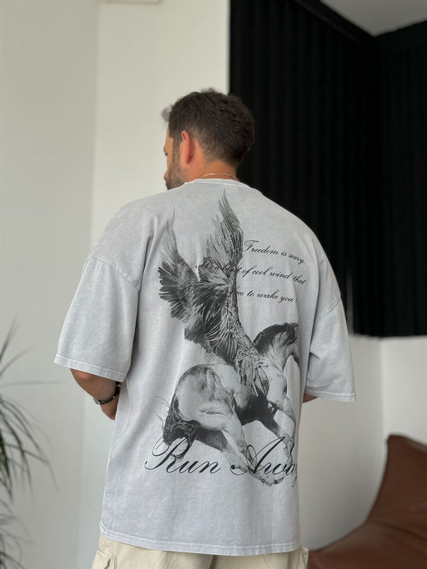 Run Away Printed Washed T-Shirt