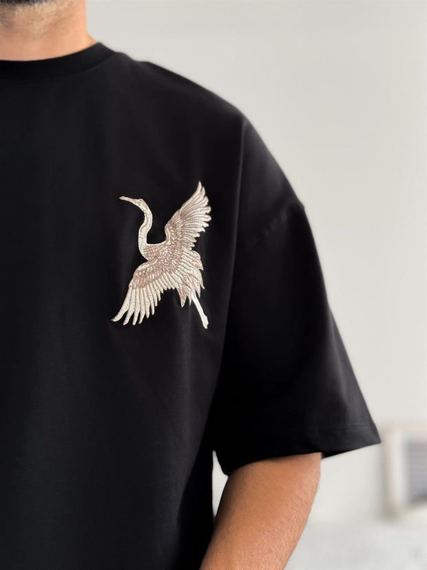 White Stork Embroidered Oversize T-Shirt